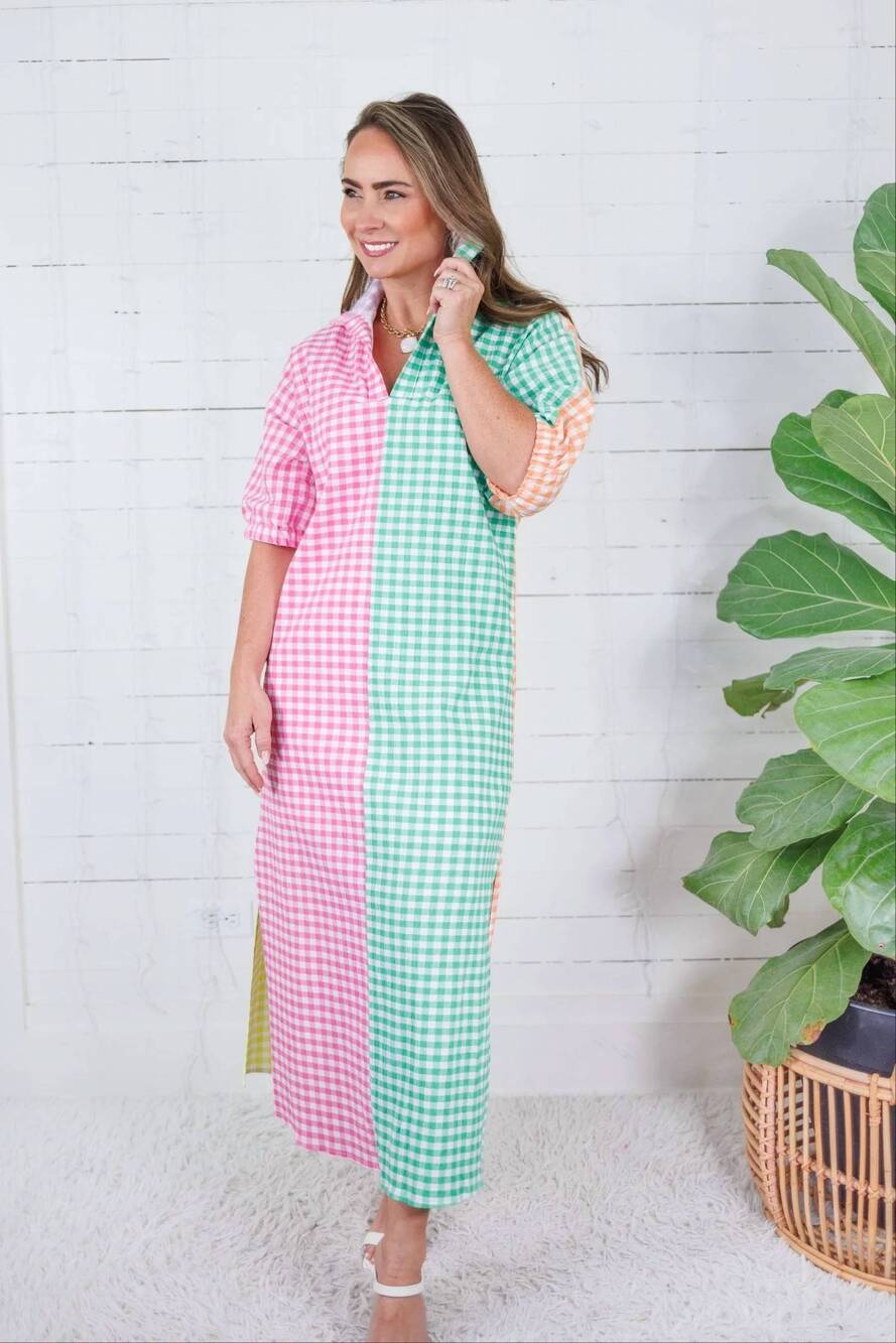 NEW ADRIENNE blakely midi dress in multi gingham